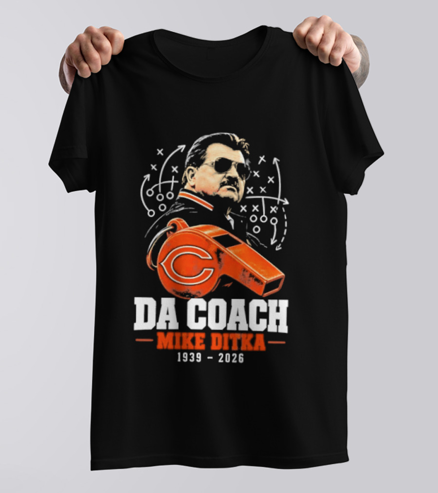 Mike Ditka Da Coach Chicago Bears 1939 2026 Football Playbook Whistle T-Shirt