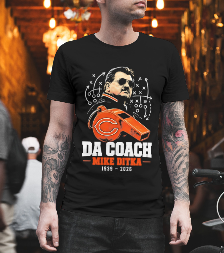 Mike Ditka Da Coach Chicago Bears 1939 2026 Football Playbook Whistle T-Shirt