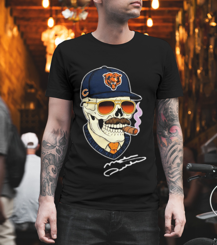 Mike Ditka Chicago Bears Legend Skull Cigar Signature T-Shirt