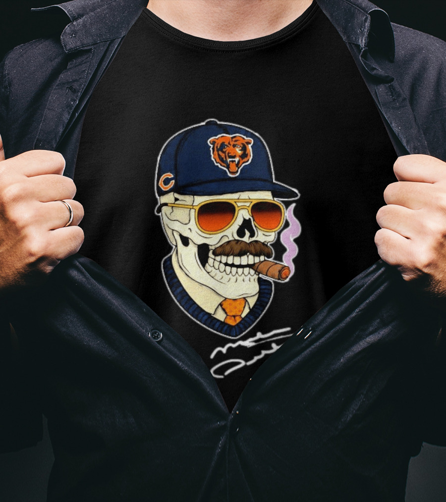 Mike Ditka Chicago Bears Legend Skull Cigar Signature T-Shirt