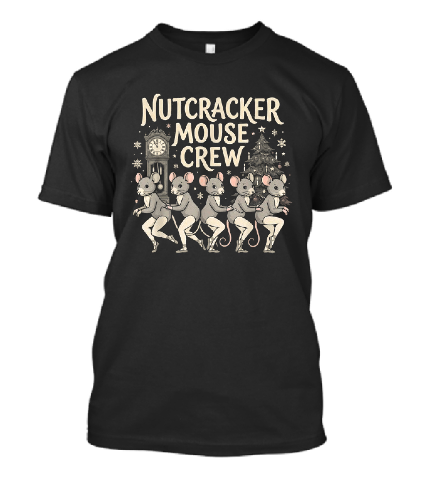 Nutcracker Mouse Crew Ballet Christmas Holiday Theme With Snowflakes And Dance Motif T-Shirt