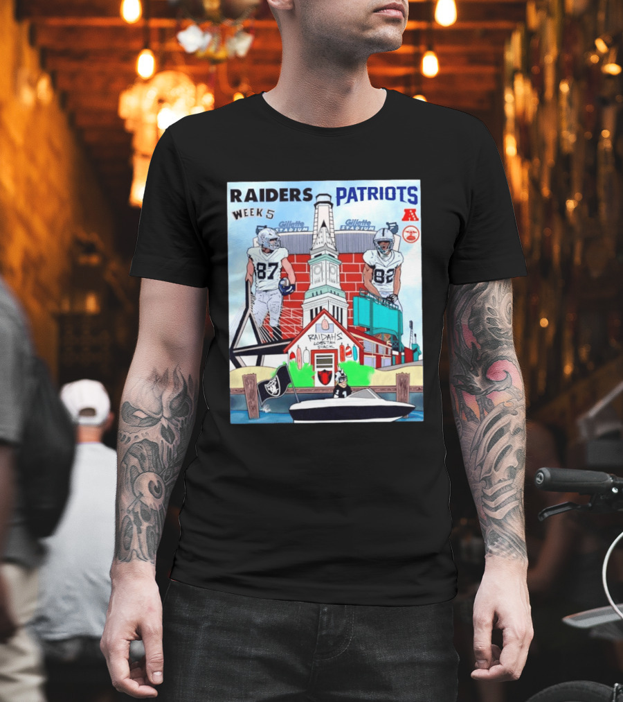 Raiders Patriots Week 5 Gillette Stadium Raidah's Lobstah Shack Football T-Shirt