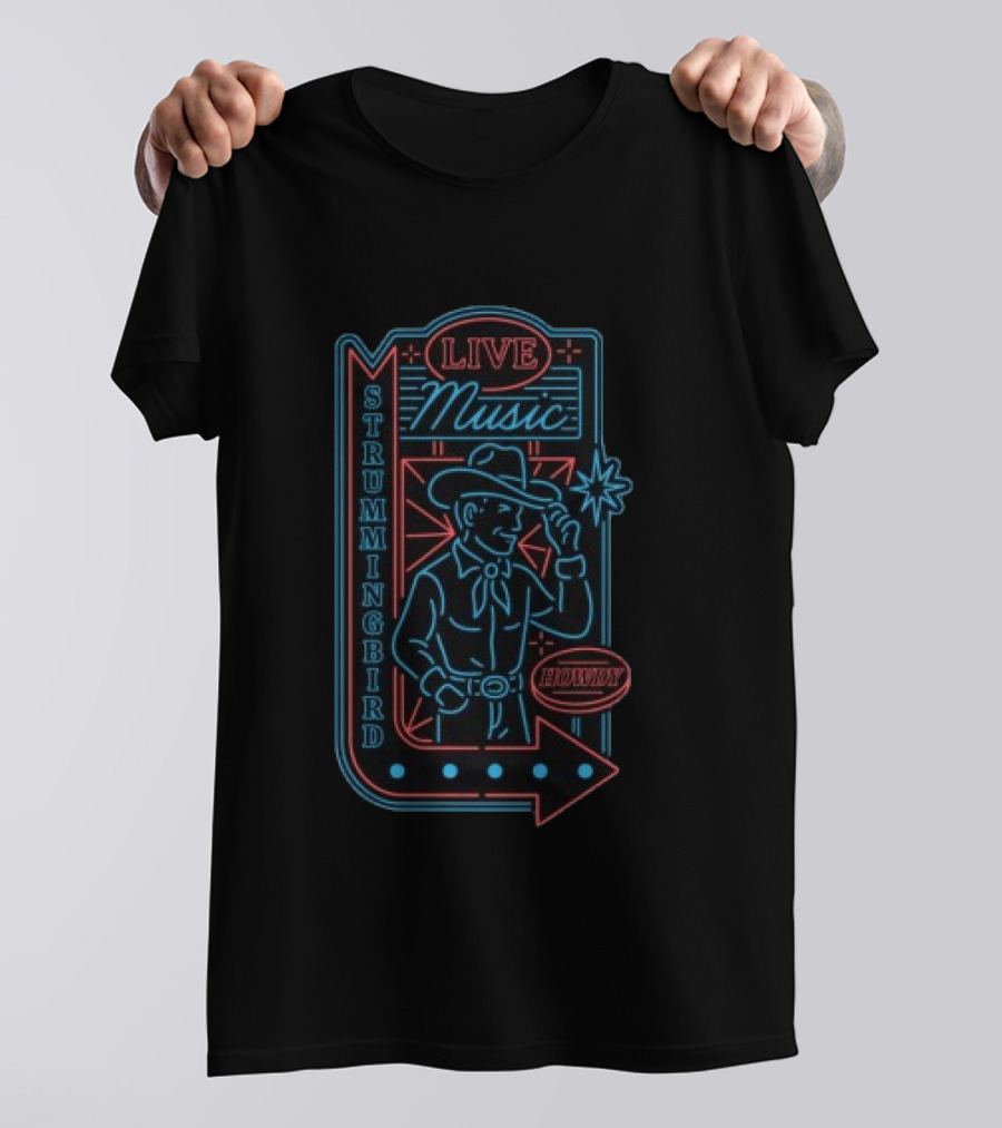 Strummingbird Neon Cowboy Live Music Honky Tonk T-Shirt