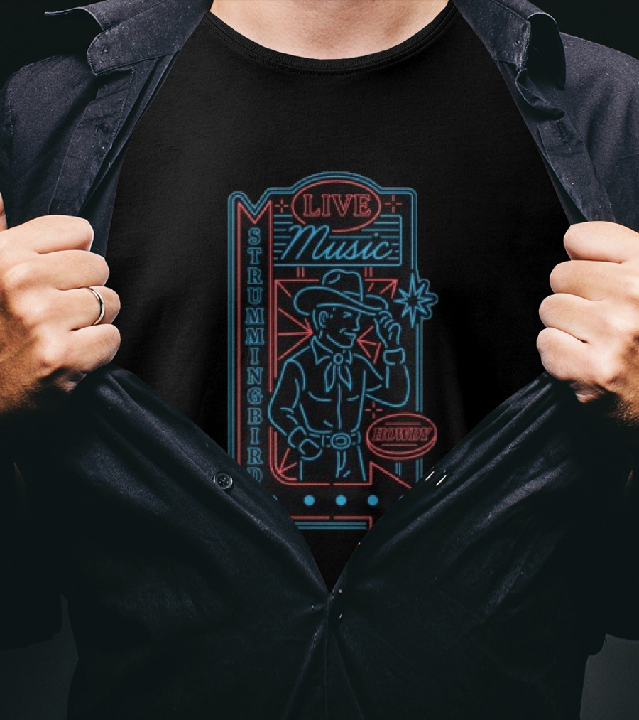 Strummingbird Neon Cowboy Live Music Honky Tonk T-Shirt