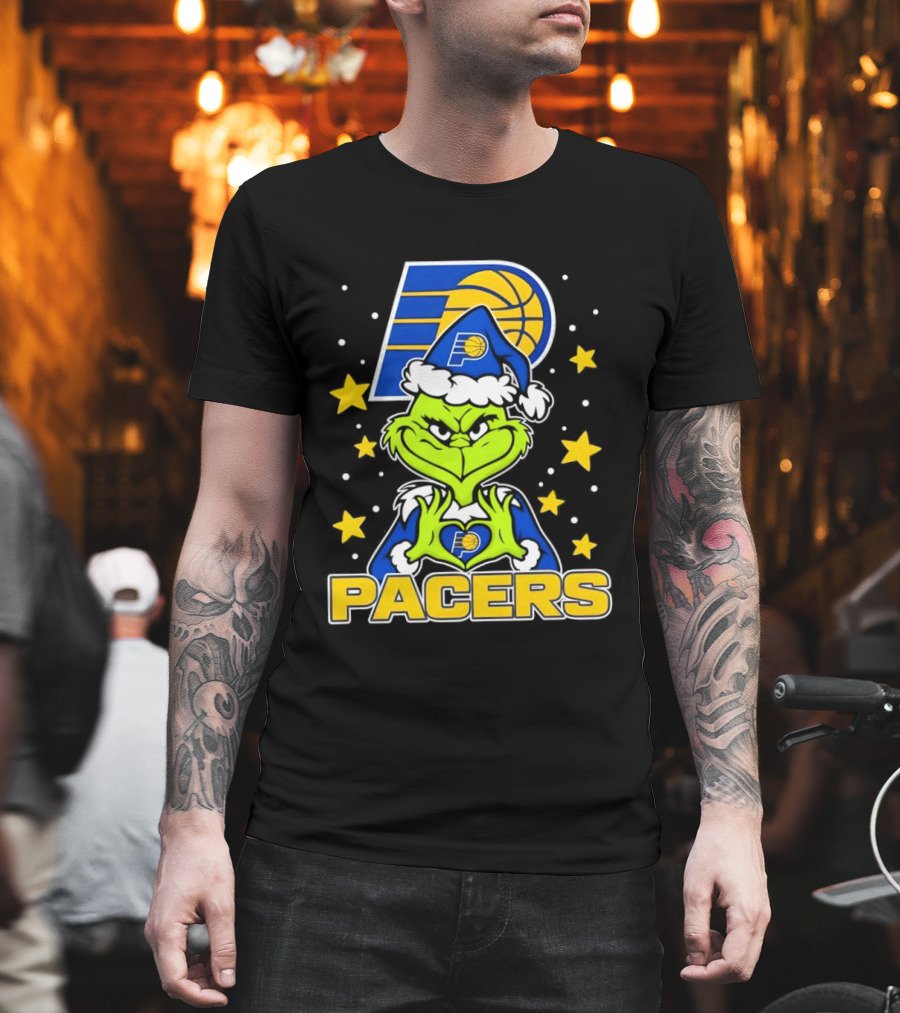Pacers Christmas Heart Grinch With Indiana T-Shirt
