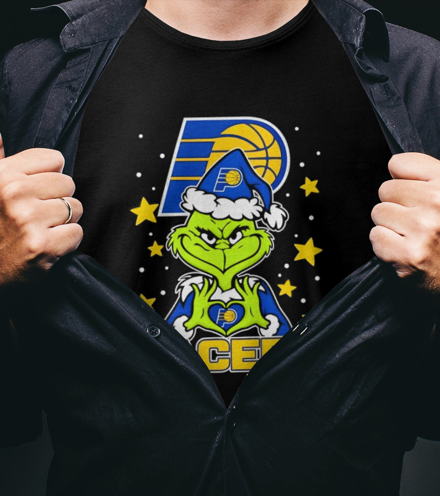 Pacers Christmas Heart Grinch With Indiana T-Shirt