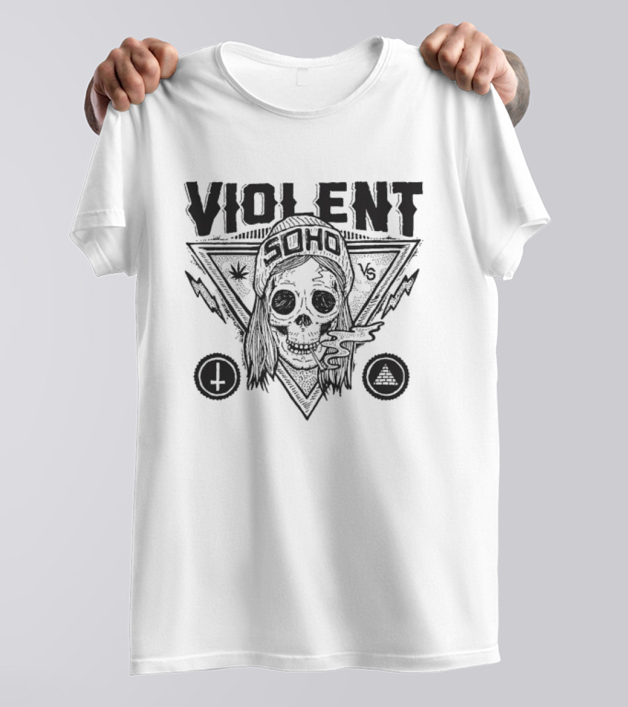 Violent Soho Skull With Lightning And Circular Accents T-Shirt