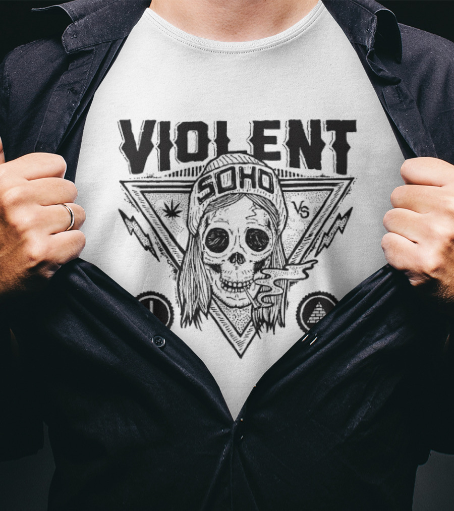 Violent Soho Skull With Lightning And Circular Accents T-Shirt