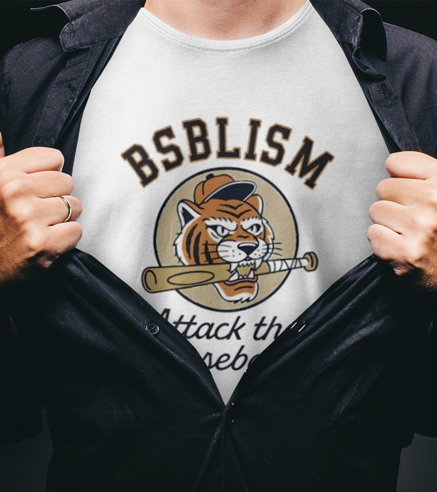 BSBLISM Attack The Baseball Tiger Head Biting Bat T-Shirt