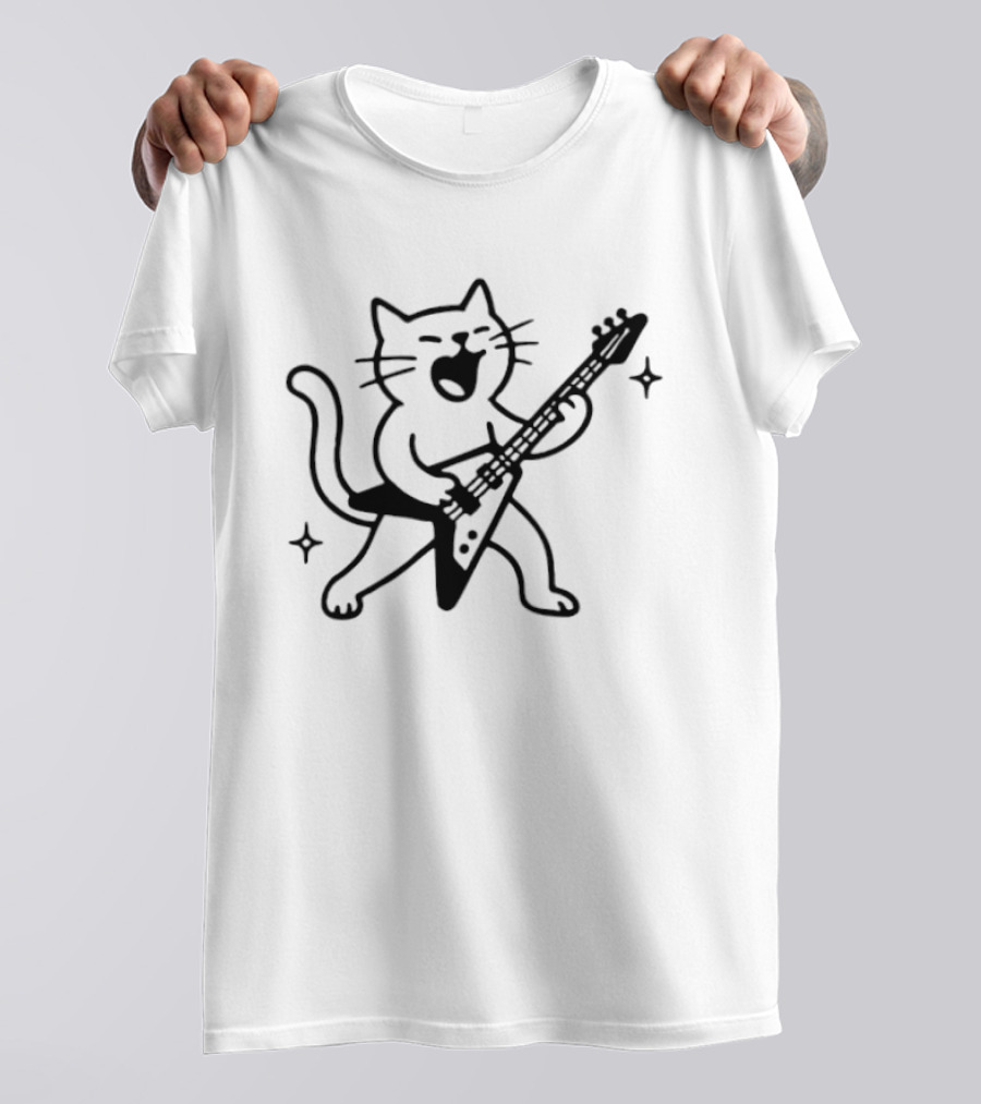 Rocking Cat Playing Electric Guitar With Sparkles T-Shirt