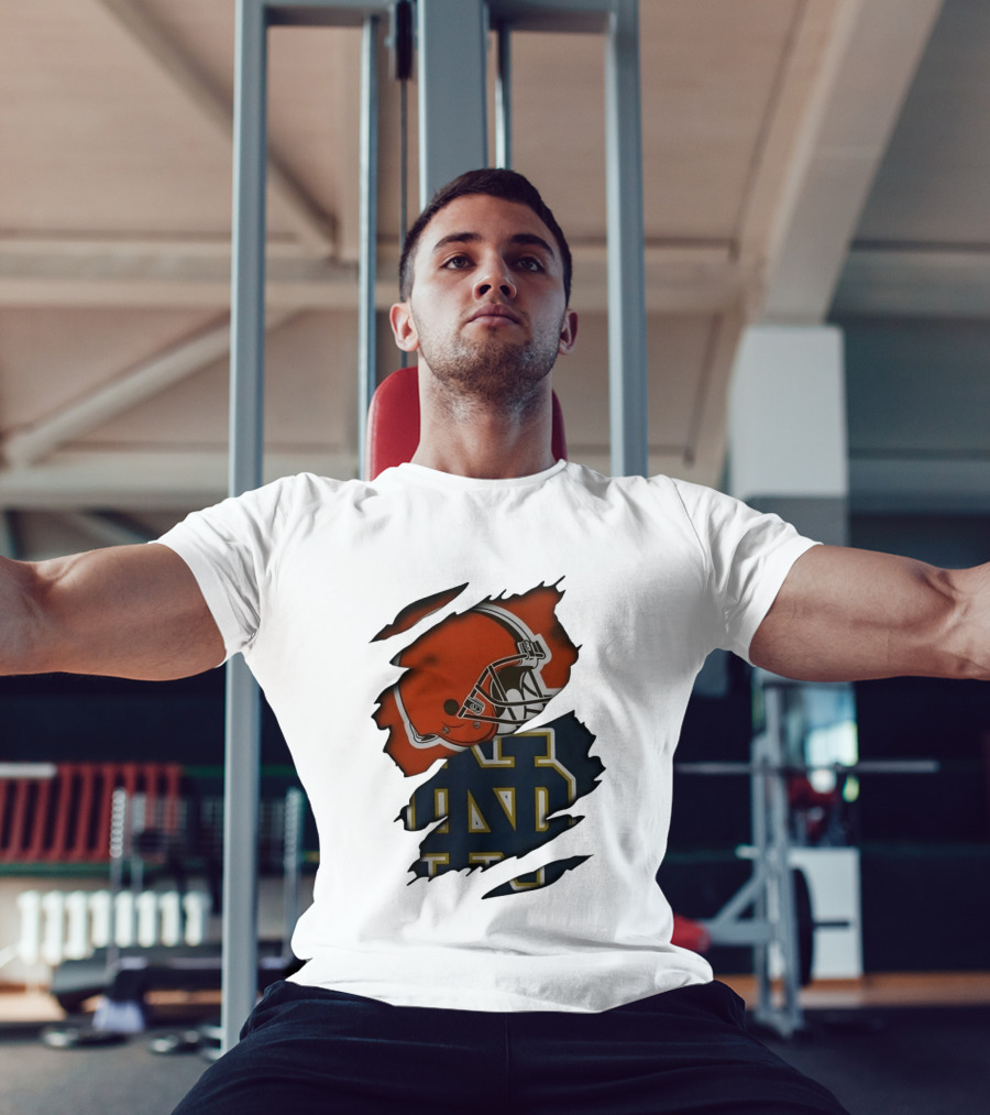 Cleveland Browns Notre Dame Fighting Irish Ripped Helmet ND T-Shirt