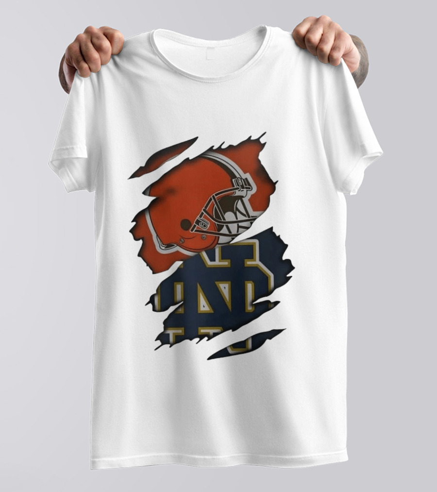 Cleveland Browns Notre Dame Fighting Irish Ripped Helmet ND T-Shirt