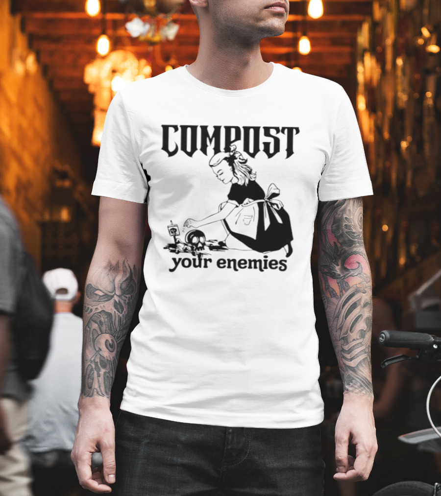 Compost Your Enemies Retro Gothic Style Gardening Skeleton T-Shirt