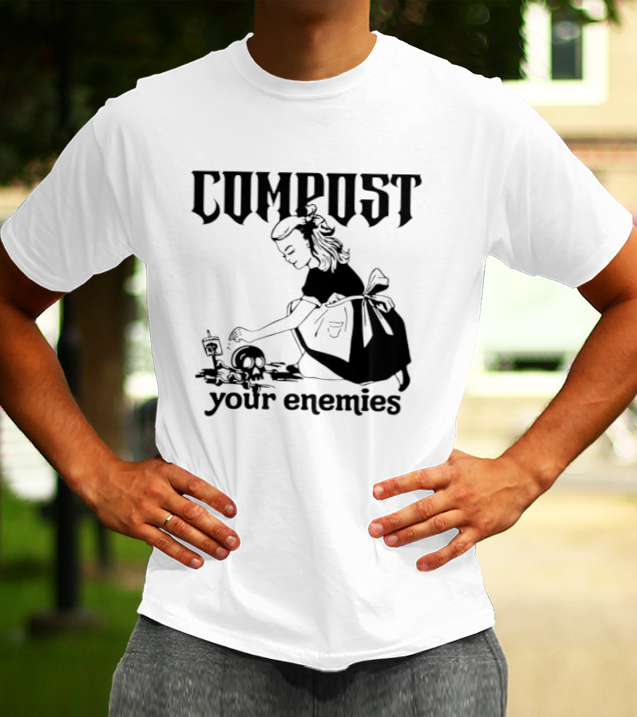 Compost Your Enemies Retro Gothic Style Gardening Skeleton T-Shirt