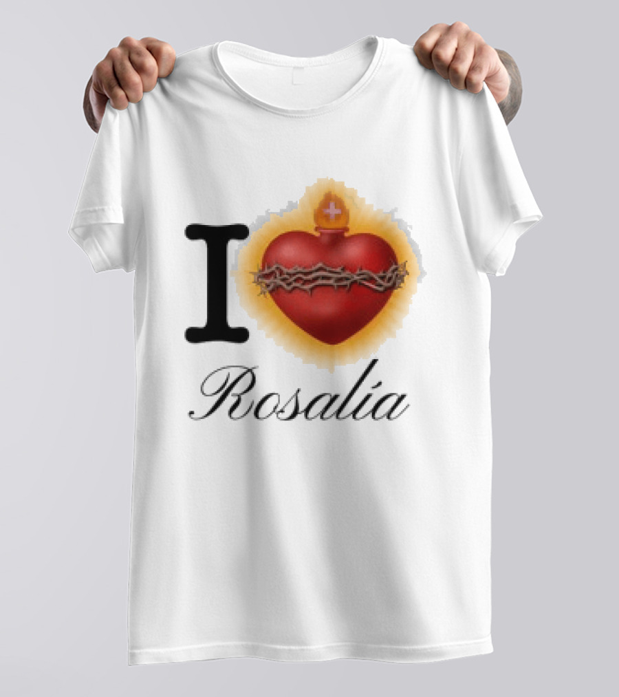 Rosalia Store Heart Symbol With Crown Of Thorns And Flame T-Shirt