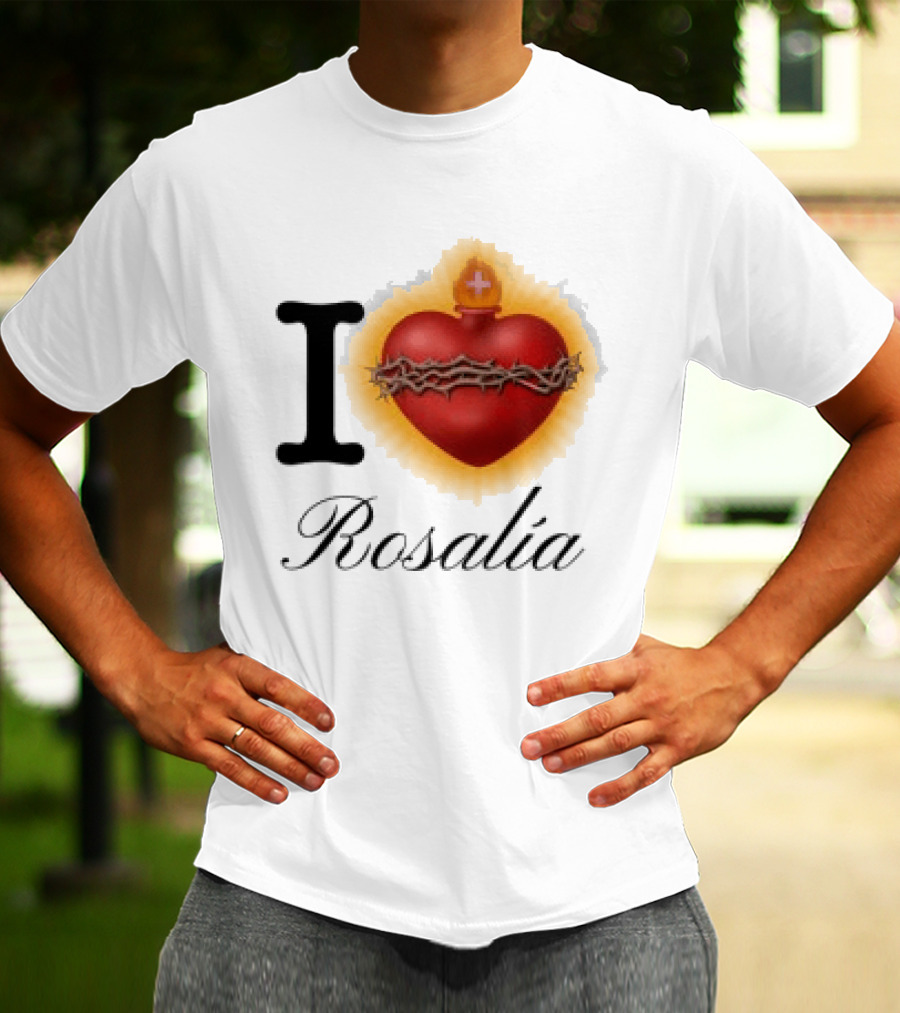 Rosalia Store Heart Symbol With Crown Of Thorns And Flame T-Shirt