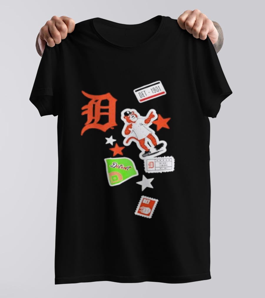 Detroit Tigers New Era Navy City Patch Stars Vintage Baseball Tiger T-Shirt