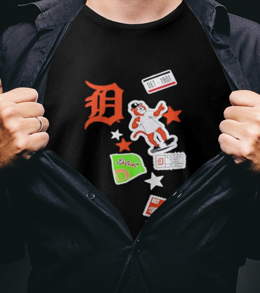 Detroit Tigers New Era Navy City Patch Stars Vintage Baseball Tiger T-Shirt