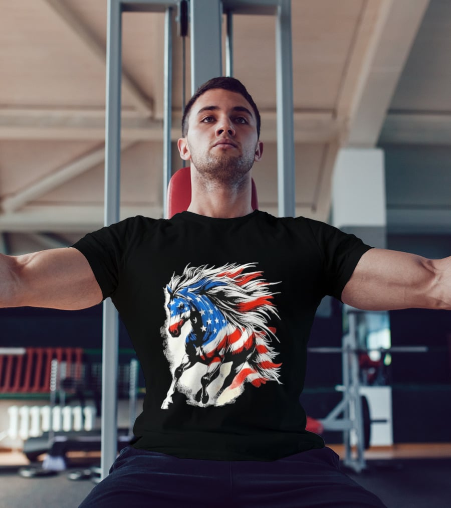 Patriotic Gallop Horse American Flag 4th Of July USA 2026 T-Shirt