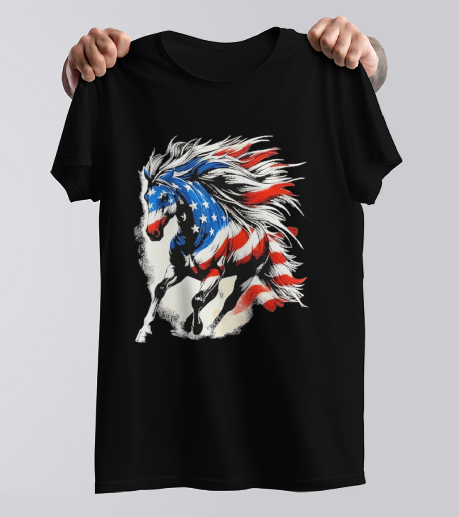 Patriotic Gallop Horse American Flag 4th Of July USA 2026 T-Shirt