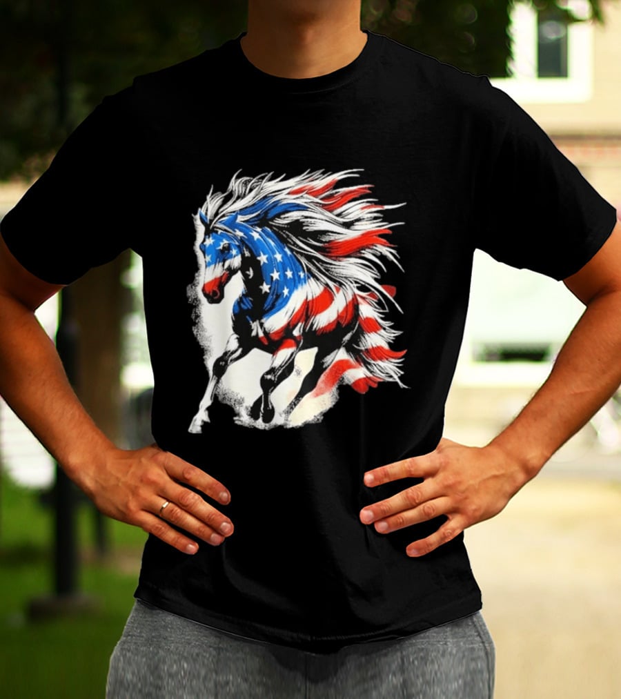 Patriotic Gallop Horse American Flag 4th Of July USA 2026 T-Shirt