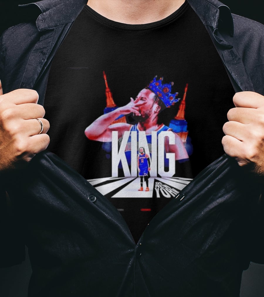 King Of New York Jalen Brunson Crown Basketball Statue Liberty Skyline T-Shirt