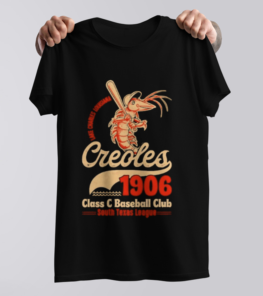 Lake Charles Louisiana Creoles 1906 Class C Baseball Club South Texas League Crawfish Baseball Bat T-Shirt