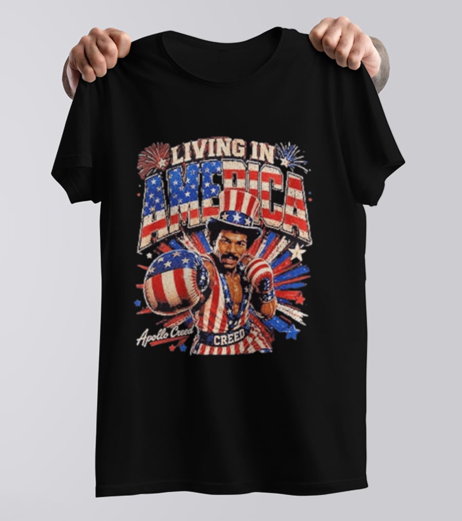 Living In America Apollo Creed 4th Of July Patriotic Boxing Event T-Shirt