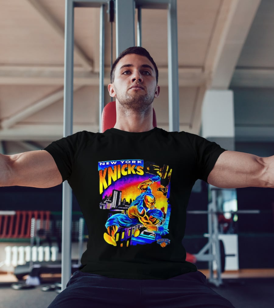 New York Knicks Superhero Action Skyline Scene T-Shirt