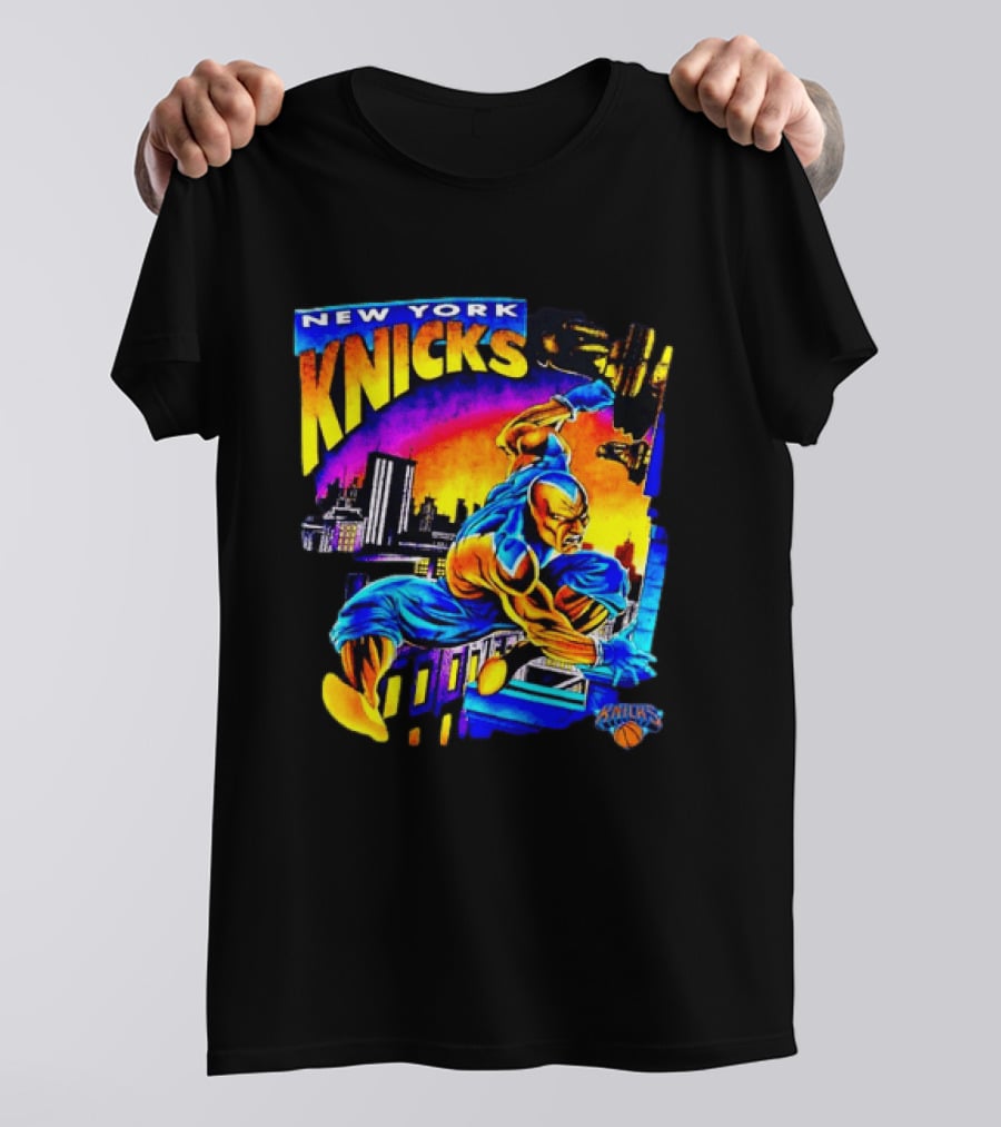 New York Knicks Superhero Action Skyline Scene T-Shirt