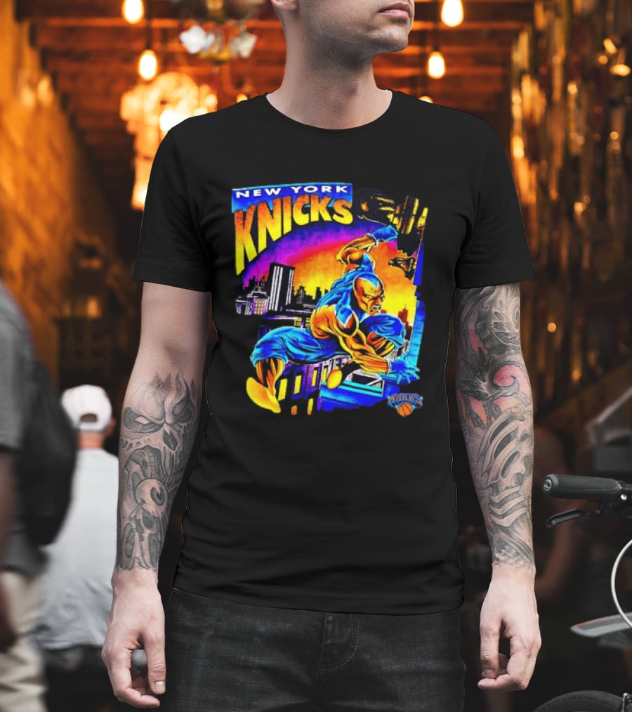 New York Knicks Superhero Action Skyline Scene T-Shirt