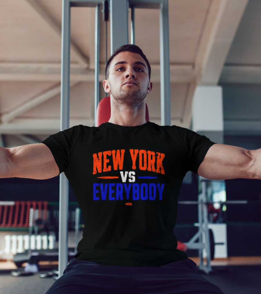 New York Vs Everybody Bold Red White Blue Distressed T-Shirt