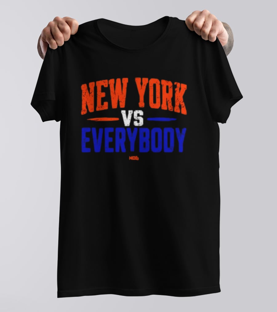 New York Vs Everybody Bold Red White Blue Distressed T-Shirt