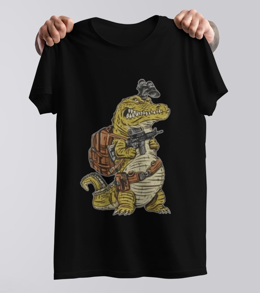 Tactical Alligator With Firearm And Backpack T-Shirt