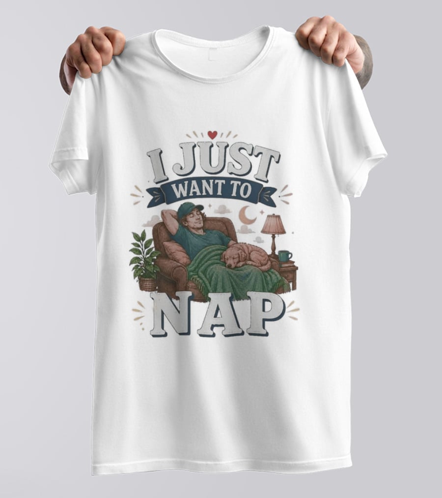 I Just Want To Nap Cozy Scene With Chair And Dog T-Shirt