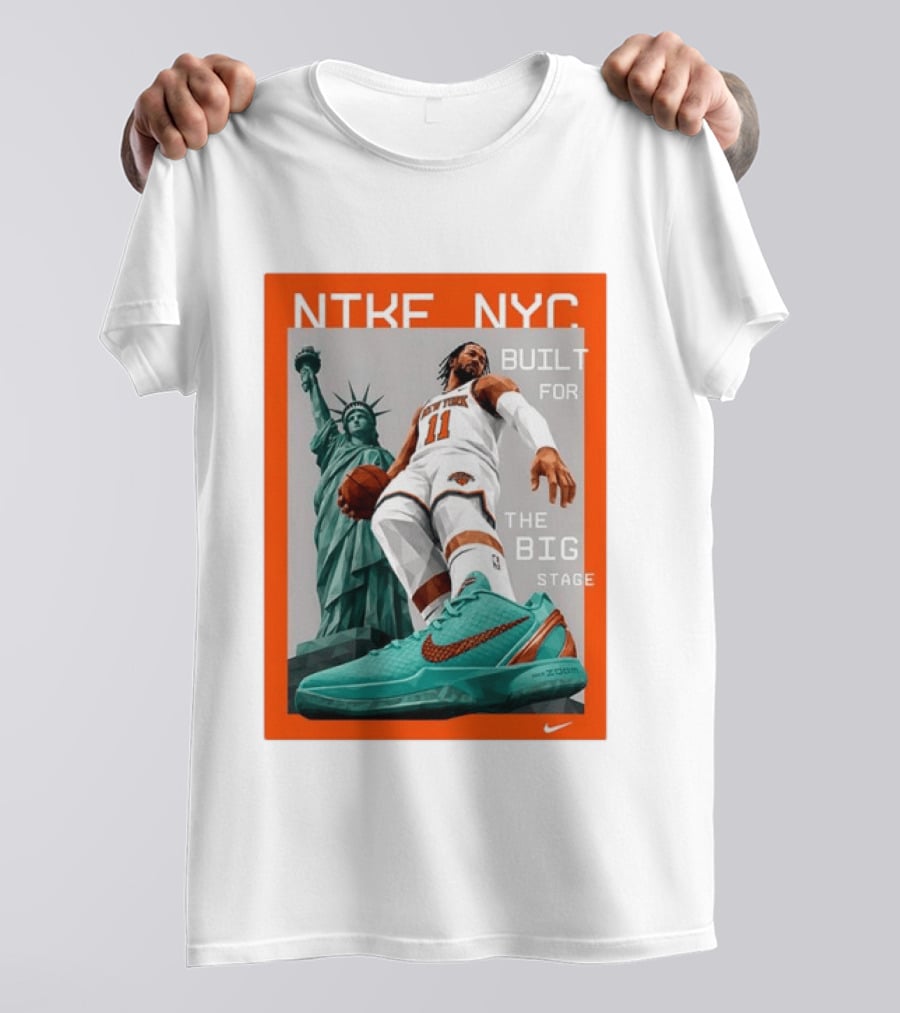 Jalen Brunson New York Knicks NTKE NYC Built For The Big Stage Statue Of Liberty Nike Zoom T-Shirt
