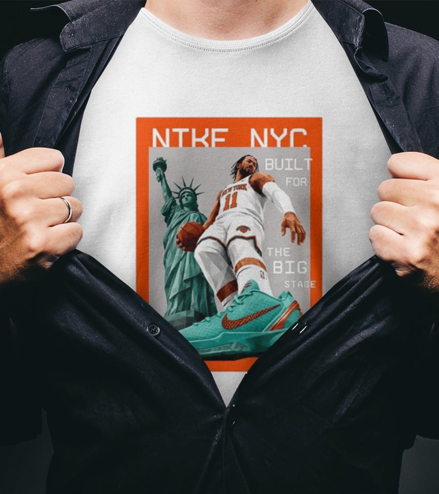 Jalen Brunson New York Knicks NTKE NYC Built For The Big Stage Statue Of Liberty Nike Zoom T-Shirt