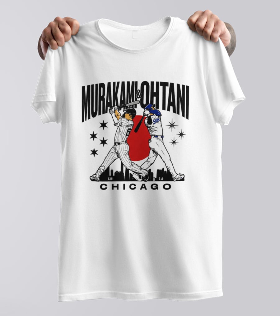 Murakami Ohtani Chicago LA Baseball Rivalry Japan Red Sun Skyline T-Shirt