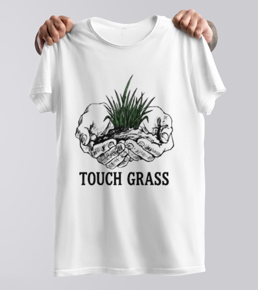 Touch Grass Hands Holding Earth And Soil Meme T-Shirt