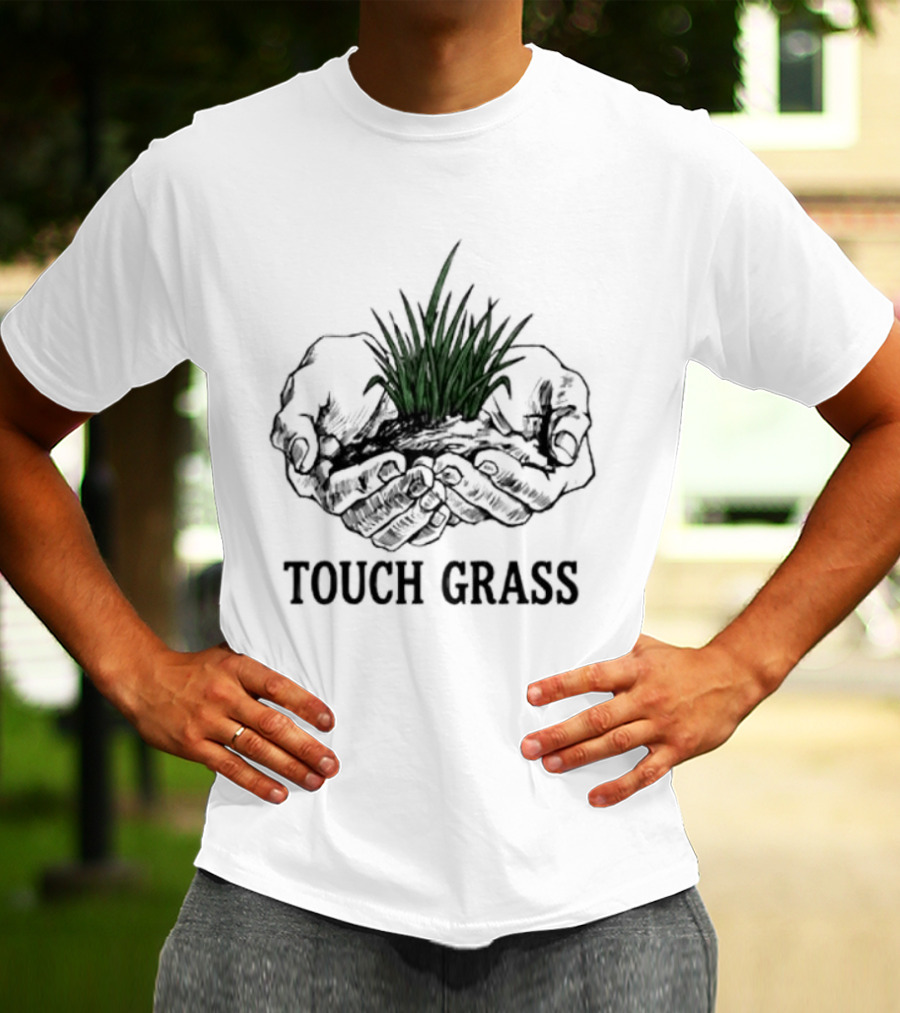 Touch Grass Hands Holding Earth And Soil Meme T-Shirt