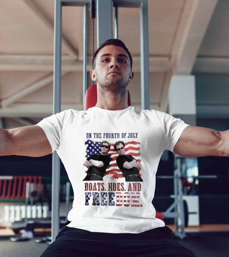 On The Fourth Of July Boats Hoes And Freedom Step Brothers American Flag T-Shirt