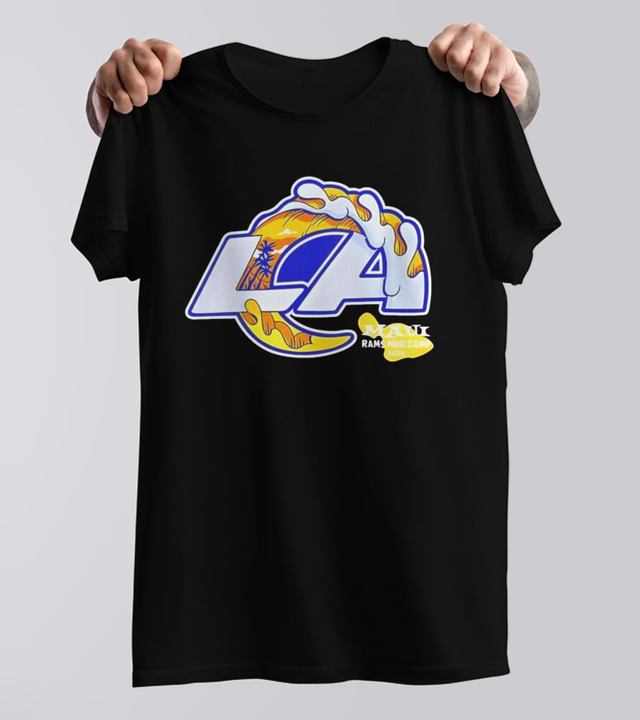 Los Angeles Rams Maui 2026 Minicamp Wave Logo Palm Trees Sun Island T-Shirt