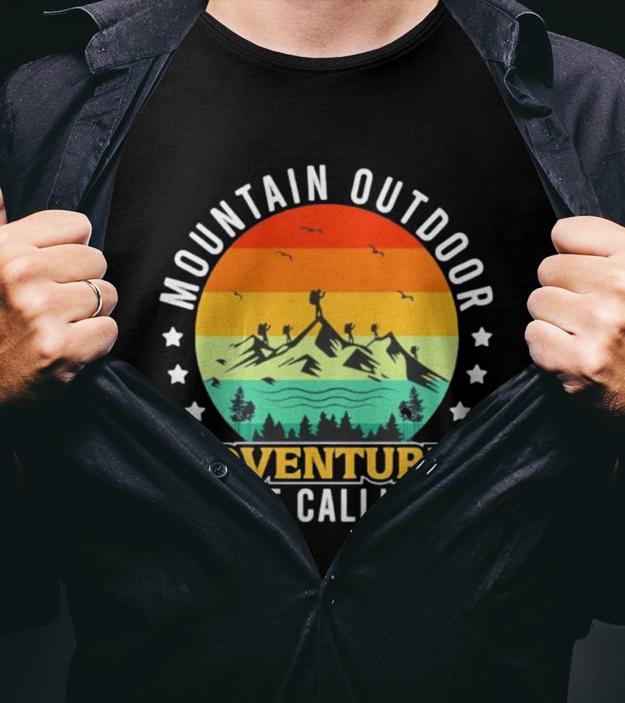 Mountain Outdoor Adventures Are Calling Vintage Sunset Hiking T-Shirt