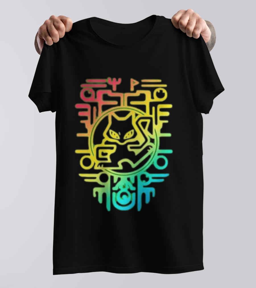Og Ancient Mew And Mewtwo Pokemon Holographic Hieroglyphic T-Shirt