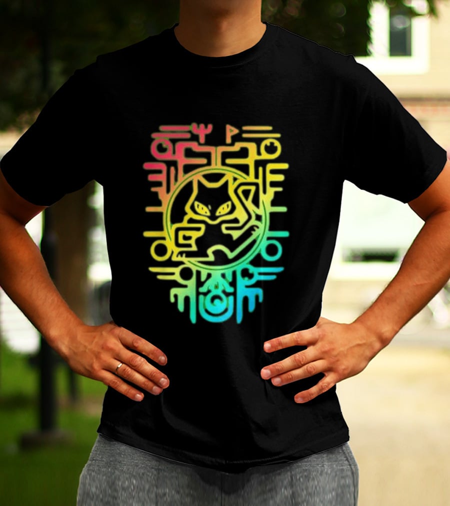 Og Ancient Mew And Mewtwo Pokemon Holographic Hieroglyphic T-Shirt