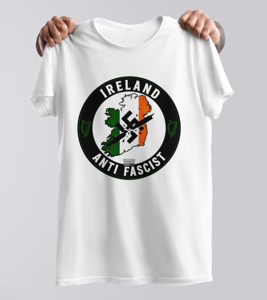 Ireland Anti Fascist Map Design With Tri Color Stripes And Crossed Out T-Shirt