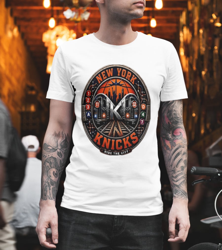 New York Knicks Ride The City Subway Basketball Skyline T-Shirt