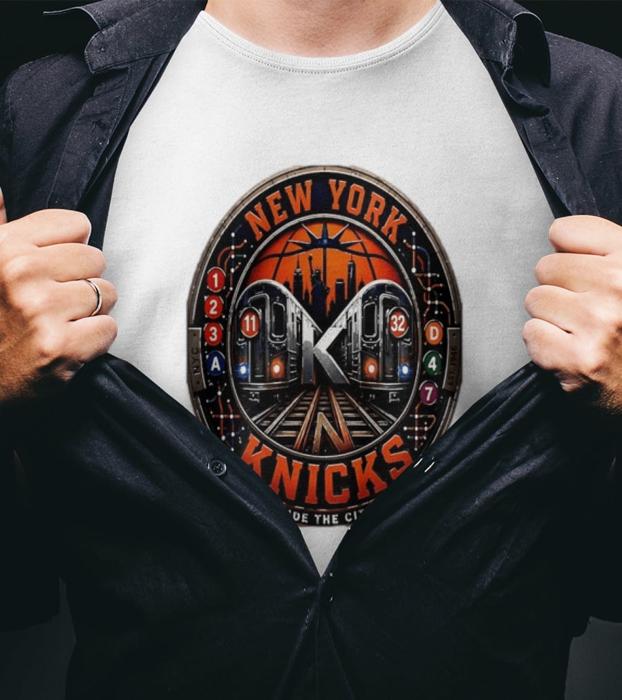 New York Knicks Ride The City Subway Basketball Skyline T-Shirt