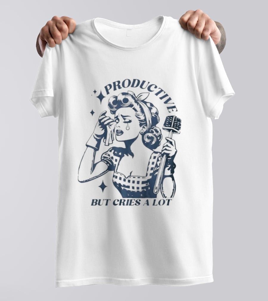 Productive But Cries A Lot Retro Housewife Aesthetic T-Shirt
