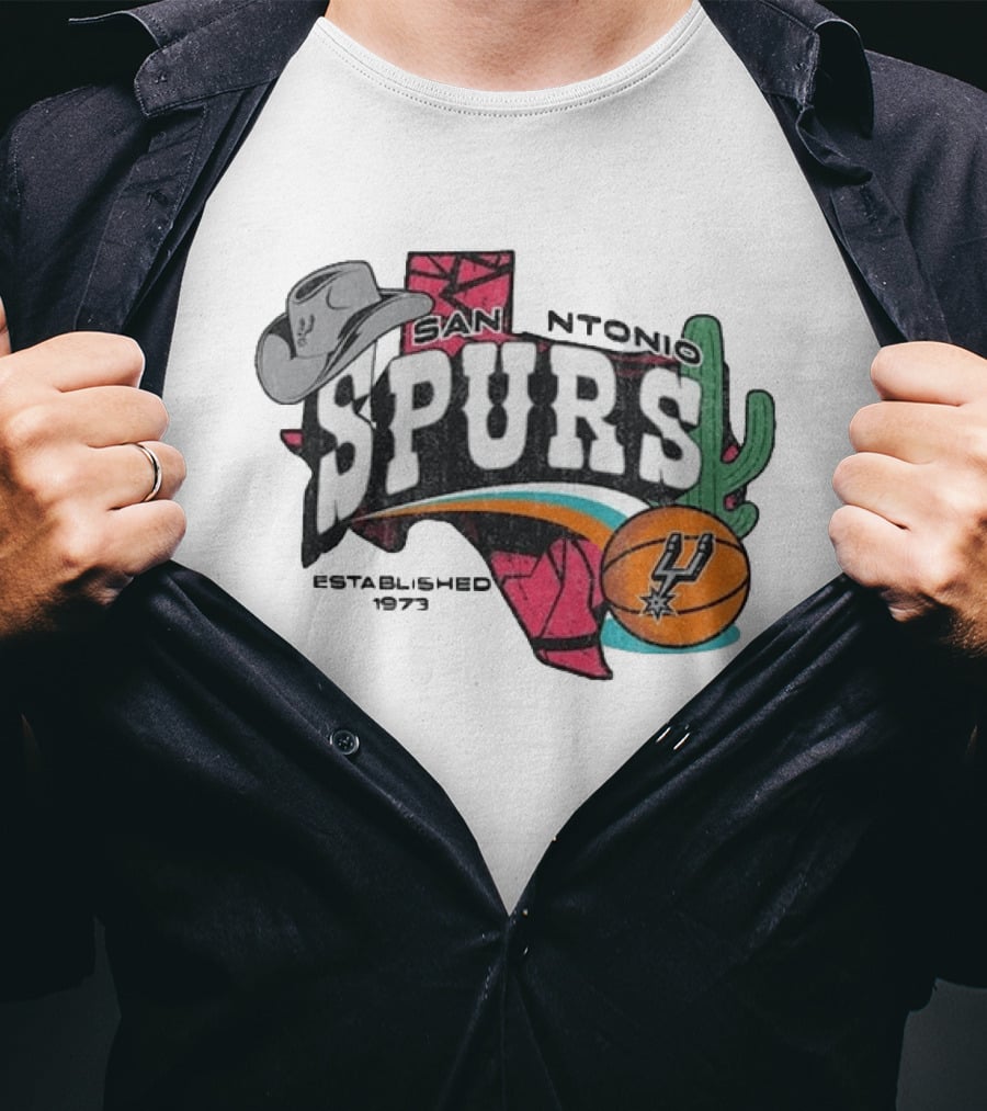 San Antonio Spurs Established 1973 Texas Map Basketball Cactus Cowboy Hat T-Shirt